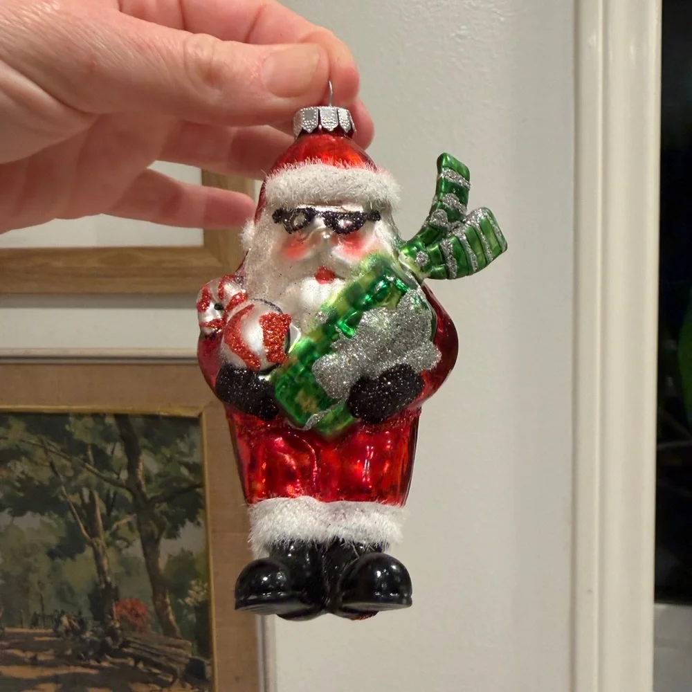 Vintage cool  Santa Claus glass Ornament - Red and Green